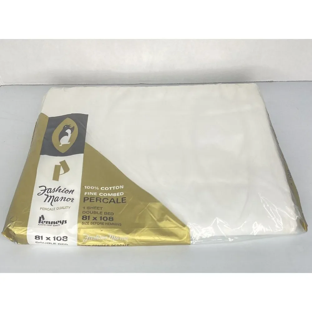 Vintage Flat Sheet Fashion Manor‎ JC Pennys Pencale Quality Double Bed NIP